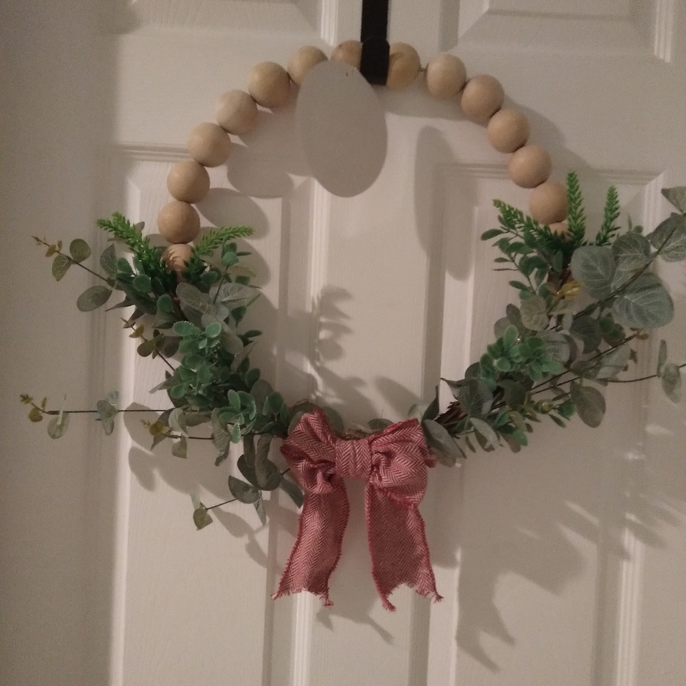 Holiday Time 15” Wood Bead Wreath